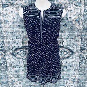 Loft Outlet Shift Dress Size M Petite  Navy White Elastic Waist Sleeveless